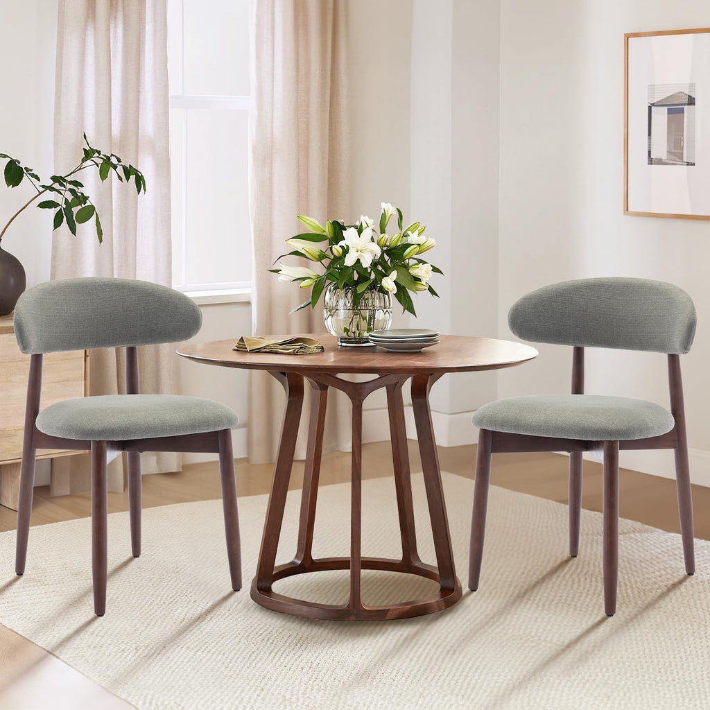 COLAMY Wooden Dining Chairs Set of 2 Modern Fabric Upholstered Kitchen Side Chairs Farmhouse Dining Room Chair with Foot Pegs Green