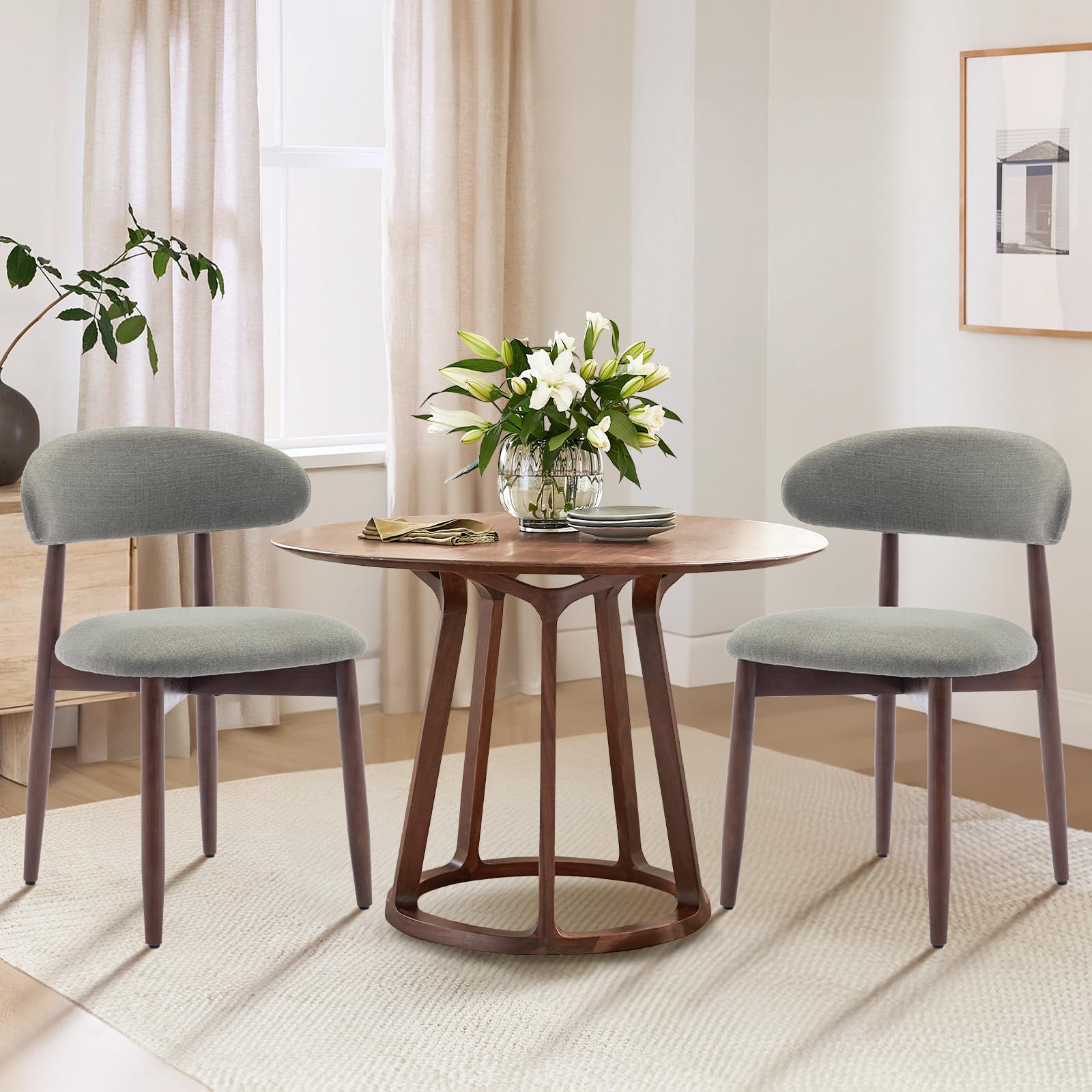 COLAMY Wooden Dining Chairs Set of 2 Modern Fabric Upholstered Kitchen Side Chairs Farmhouse Dining Room Chair with Foot Pegs Green