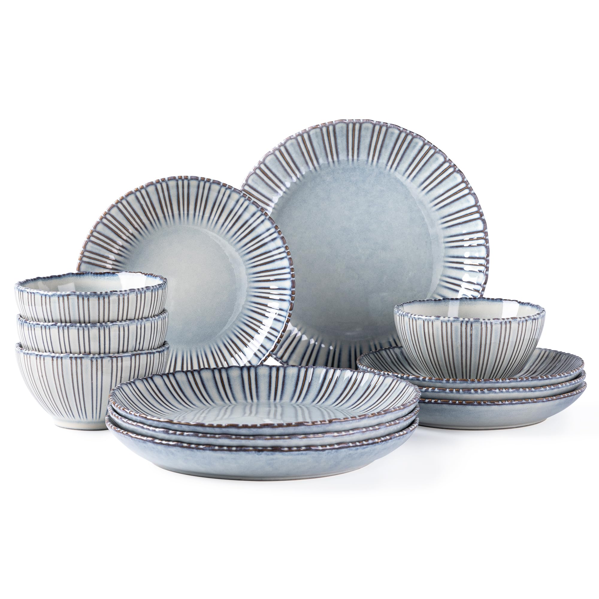 Ceramic Dinnerware Sets GBHOME Handmade Reactive Glaze Plates and Bowls Sets Chip and Scratch Resistant Dishes| Dishwasher & Microwave Safe | Dishware Service for 4(12pcs)