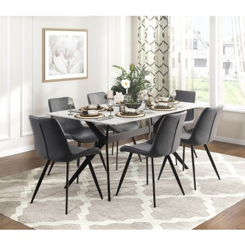 Modern Design Dining Chairs 2pc Set Gray Faux Leather Upholstery Black Metal Legs Kitchen Dining Furniture
