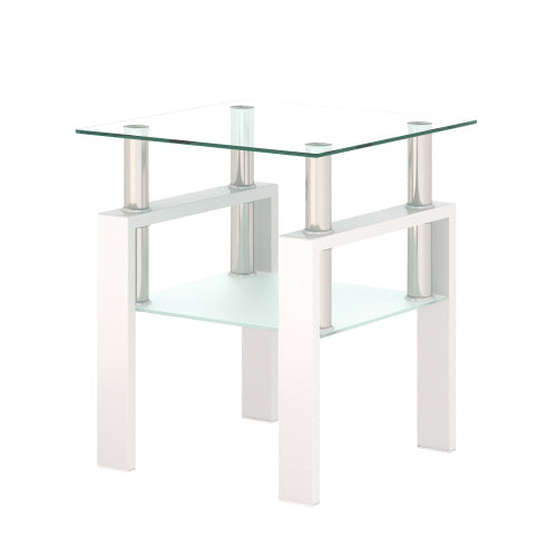 1-Piece Modern Tempered Glass Tea Table Coffee Table End Table, Square Table For Living Room, Transparent White