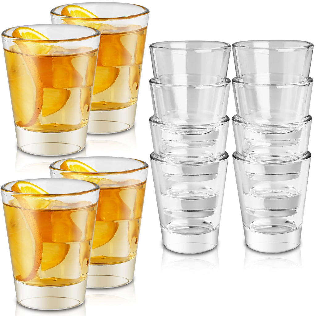 LEYU Shot Glasses Set of 12 Clear Small Shot Glass for Whiskey Tequila Vodka 1.5oz Mini Glassware Cups With Heavy Base - Stackable