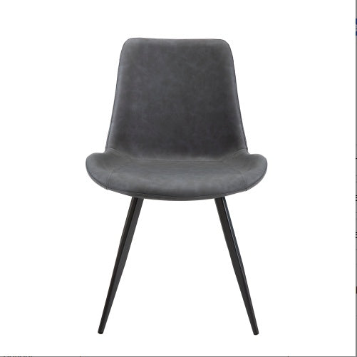 Modern Design Dining Chairs 2pc Set Gray Faux Leather Upholstery Black Metal Legs Kitchen Dining Furniture