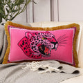 Leopard Head Velvet Decorative Throw Pillow Cover 12x20 Pink Cheetah Pillow Covers Animal Print Throw Pillows Soft Leopard Pattern Pillows with Tassel Cushion Case for Sofa Couch Bedroom Living Room