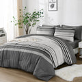 Dobuyly Grey Queen Comforter Set 7 Pieces Boho Grey White Striped Bed in a Bag Queen Size Soft Microfiber Bedding Sets with Comforter Sheets Pillowcases & Shams