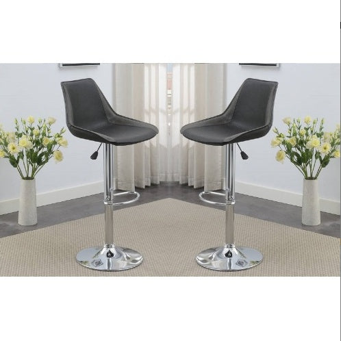 Dining Kitchen Adjustable Bar Stool Chair Ebony Color Wax Polyurethane Leather Chrome Base Modern Set Of 2 Chairs