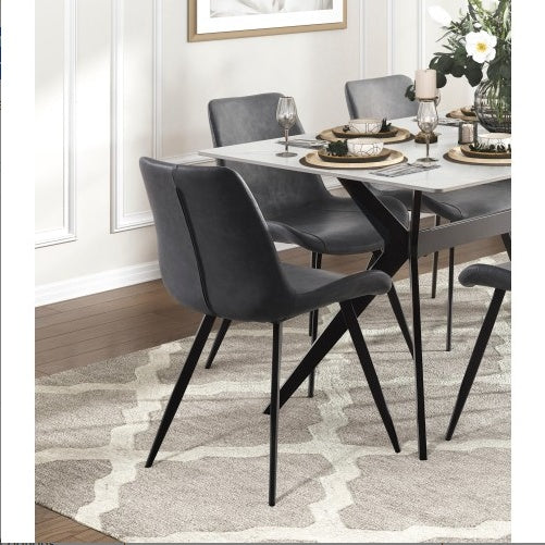 Modern Design Dining Chairs 2pc Set Gray Faux Leather Upholstery Black Metal Legs Kitchen Dining Furniture