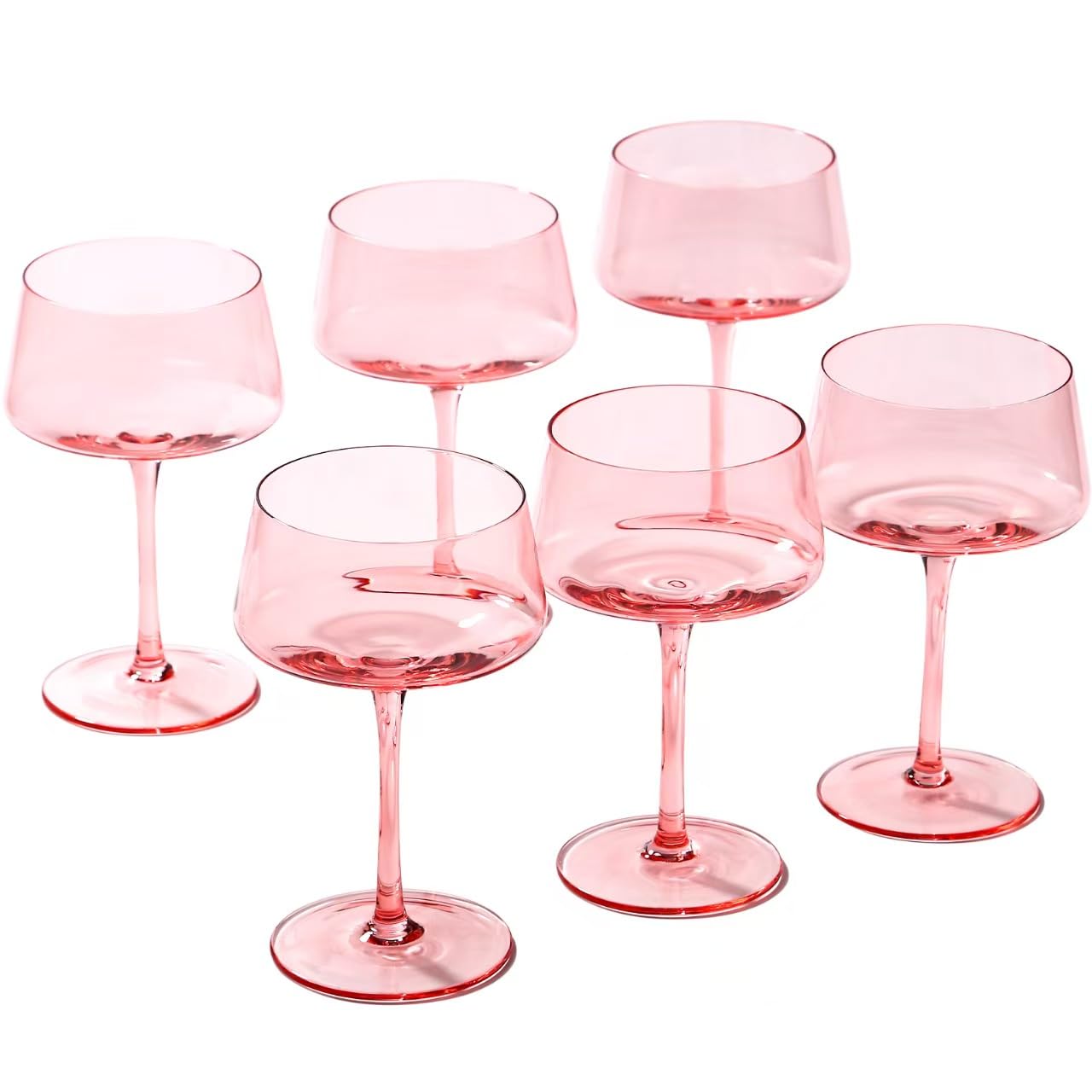 Valentines Day GiftsPink Coupe Glasses Set of 6 - 13 oz Large Capacity Martini Glassware - Versatile Tall Cocktail Glasses- Hand-Blown Colored Champagne Coupe Glass-Art Deco Cocktail Glasses Set