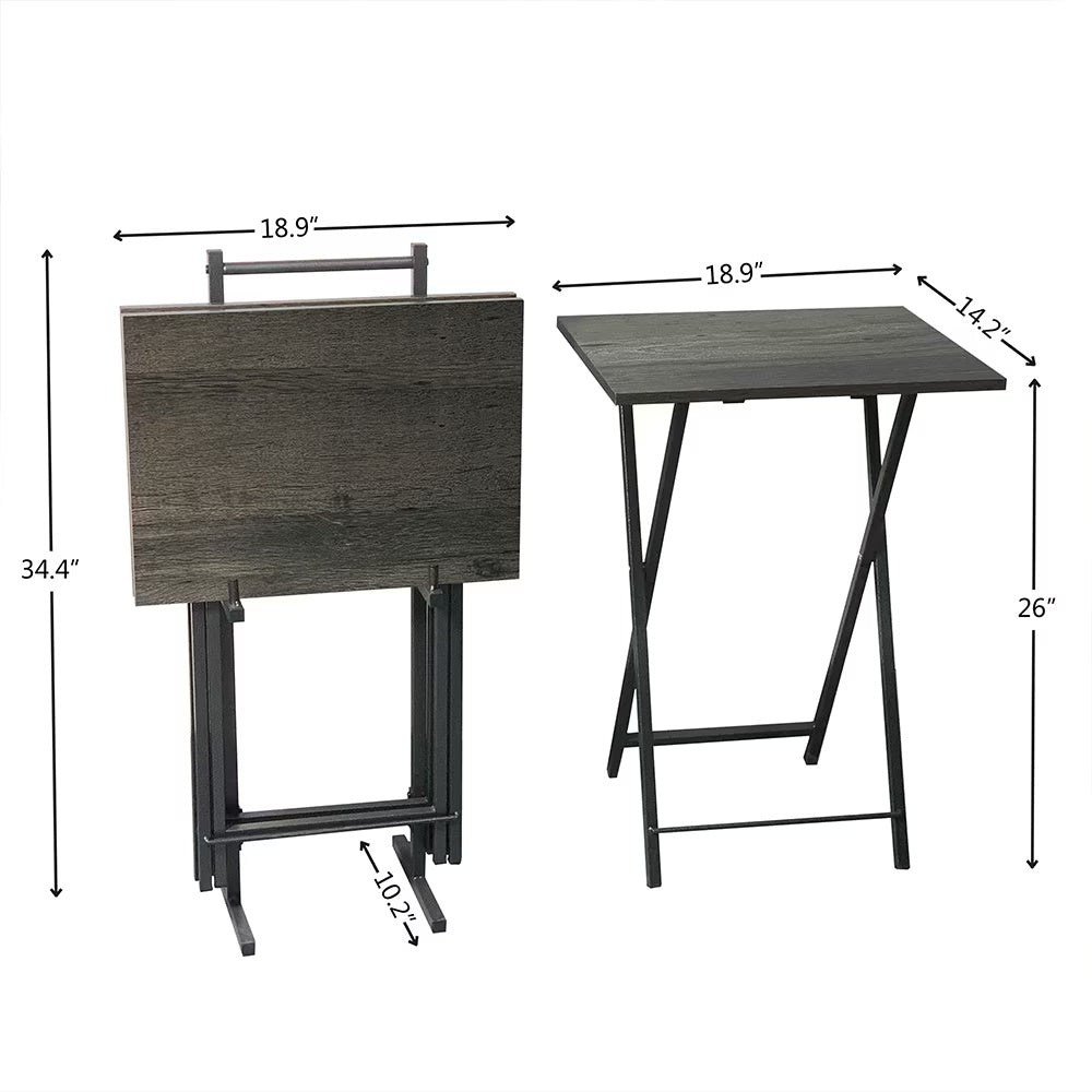 5 Piece Folding TV Tray Table Set,Foldable Sofa Side Table,End Table,Snack Table,Save Space,Grey