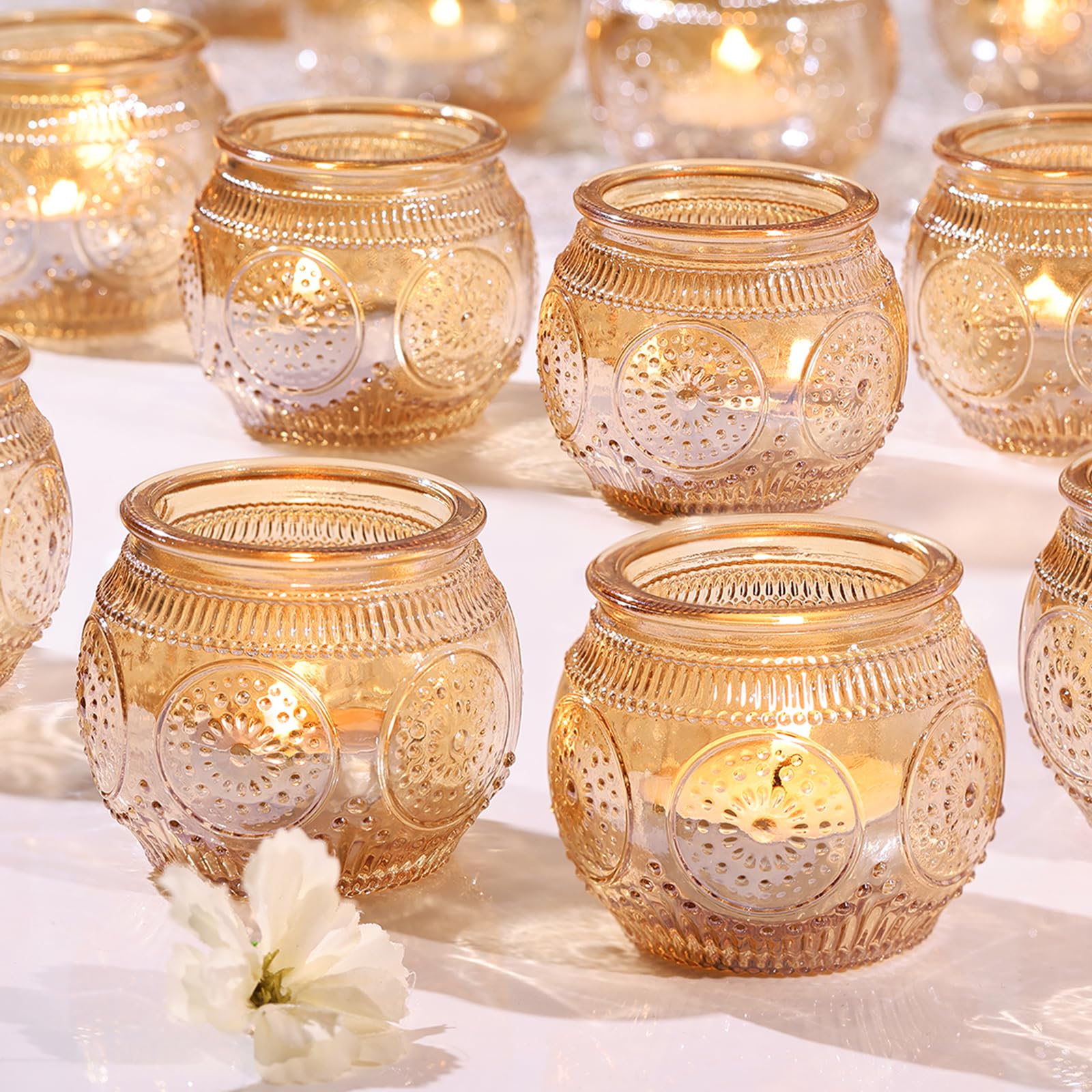 48 Pcs Gold Candle Holders Bulk- Gold Votive Candle Holders Gold Votives for Gold Party Table Centerpieces Decorations Gold Tealight Candle Holders for Wedding Fall Thanksgiving Christmas