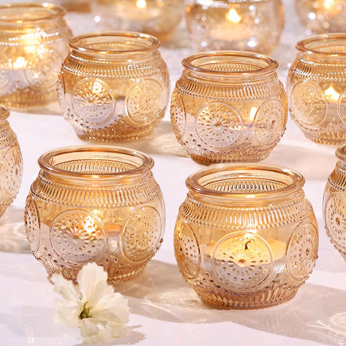48 Pcs Gold Candle Holders Bulk- Gold Votive Candle Holders Gold Votives for Gold Party Table Centerpieces Decorations Gold Tealight Candle Holders for Wedding Fall Thanksgiving Christmas