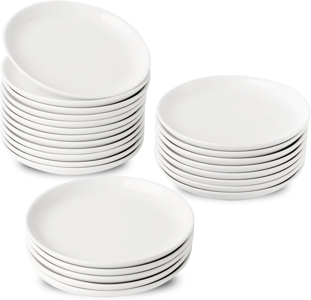XINLTC 25-Piece Ceramic Appetizer Plates 5.6 Inch Small Mini Dessert Plates Dinner Plates Lightweight Round Plates for Bread Butter Snack Dinnerware Saucer Sets - Ivory