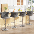 AWQM Grey Bar Stools Set of 4Modern Swivel Bar Chairs Velvet Counter Height BarstoolsAdjustable Kitchen Island Chairs with High Back & Footrest for Home BarBig Round Base