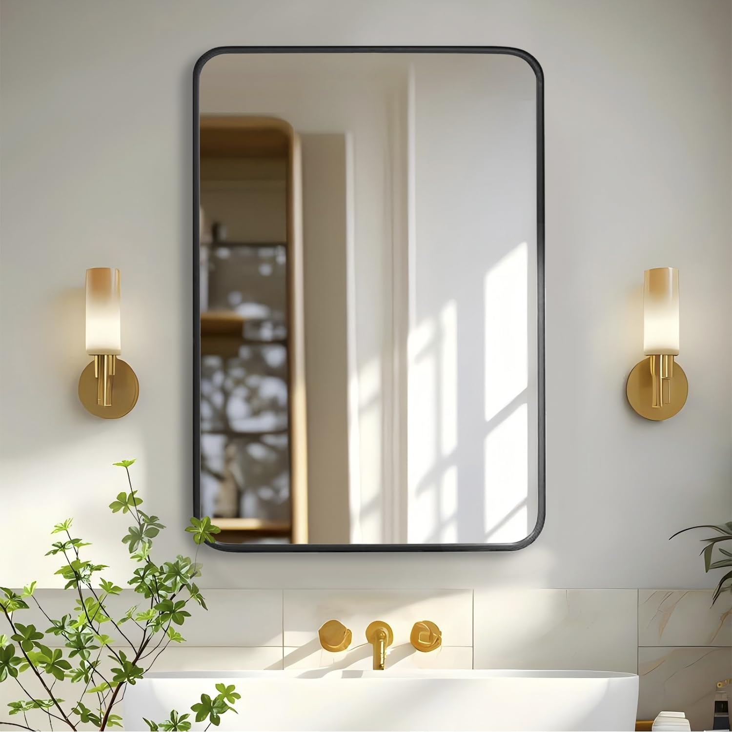 Bathroom Mirror Vanity Mirrors for Over Sink Wall 22x30 Inch Large with Rounded Rectangle Metal Frame Modern Decorative for Restroom Farmhouse Horizontally or Vertically Hanging