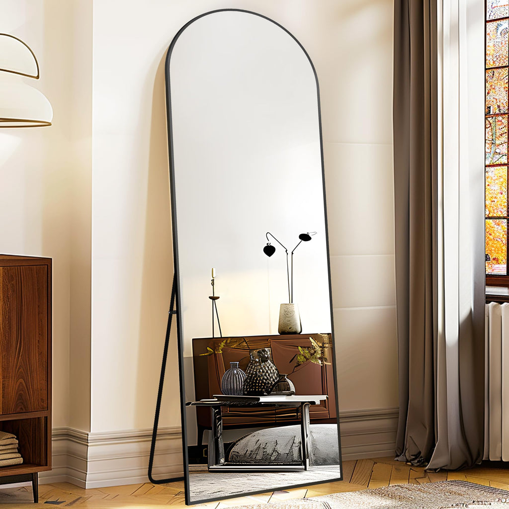 GlasFlength Arched Full Length Mirror with Stand 57"x20" Free-Standing Leaning Wall-Mounted Mirrors Elegant Body Mirror for Living Room Bedroom & Cloakroom Black