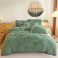 Green Fluffy Comforter Cover SetUltra Soft Plush Duvet Cover Bedding Sets Twin 2 Pieces with Pillow Cases Fuzzy Green Bed Set Zipper Closure (Green Twin)