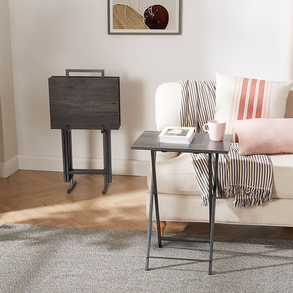 5 Piece Folding TV Tray Table Set,Foldable Sofa Side Table,End Table,Snack Table,Save Space,Grey