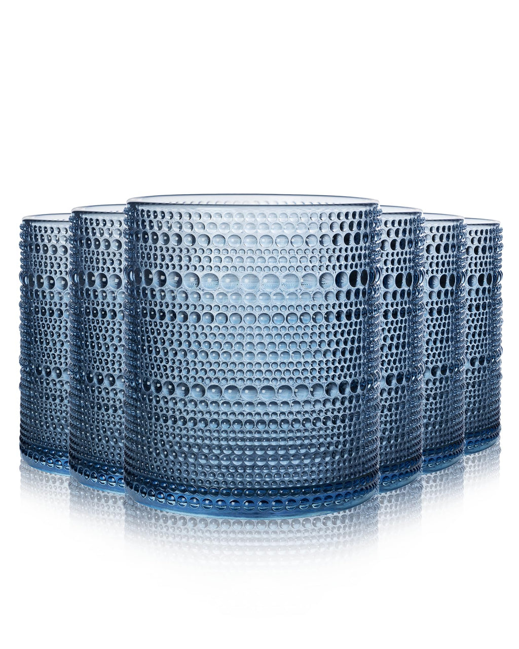 DmmyAlzx Hobnail Drinking Glasses Set of 6 Count Vintage Glassware Old Fashioned Glasses 6 Highball Bubble Glasses Drinking 15 oz Blue