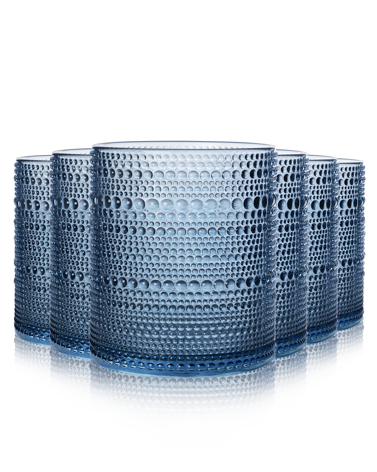 DmmyAlzx Hobnail Drinking Glasses Set of 6 Count Vintage Glassware Old Fashioned Glasses 6 Highball Bubble Glasses Drinking 15 oz Blue