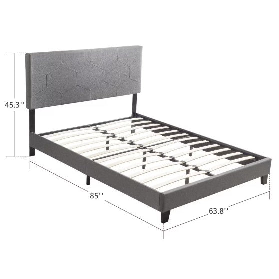 Queen-size Upholstered Platform Bed Frame Is Easy To Assemble And Grey