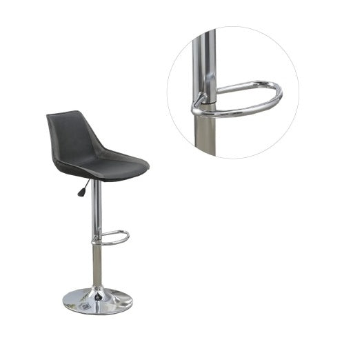 Dining Kitchen Adjustable Bar Stool Chair Ebony Color Wax Polyurethane Leather Chrome Base Modern Set Of 2 Chairs