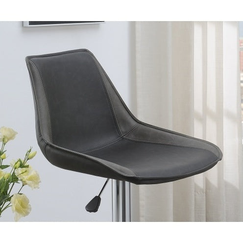 Dining Kitchen Adjustable Bar Stool Chair Ebony Color Wax Polyurethane Leather Chrome Base Modern Set Of 2 Chairs