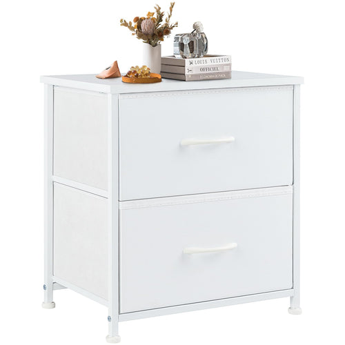 2-Drawer Fabric Nightstand — White