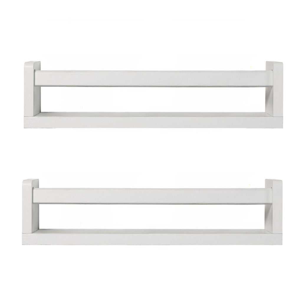 JORIKCHUO Nursery Book Shelves | Set of 2 Wood Floating Shelves for Kids Room Kitchen Spice Rack or Rustic Wall Mounted | Farmhouse Bathroom Décor (Rustic White).