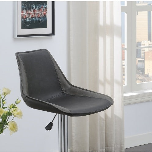 Dining Kitchen Adjustable Bar Stool Chair Ebony Color Wax Polyurethane Leather Chrome Base Modern Set Of 2 Chairs