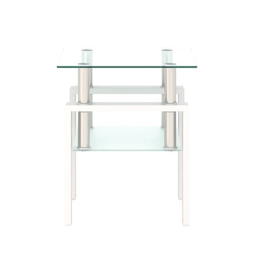 1-Piece Modern Tempered Glass Tea Table Coffee Table End Table, Square Table For Living Room, Transparent White