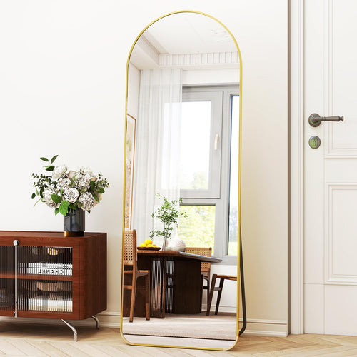 58"x 19" Arched Full-Length Mirror with Rectangular Corners Large Wall-Mounted or Leaning Floor Gold Mirror for Bedroom Living Room Entryway and Dressing Room Décor Modern Full Body Mirror