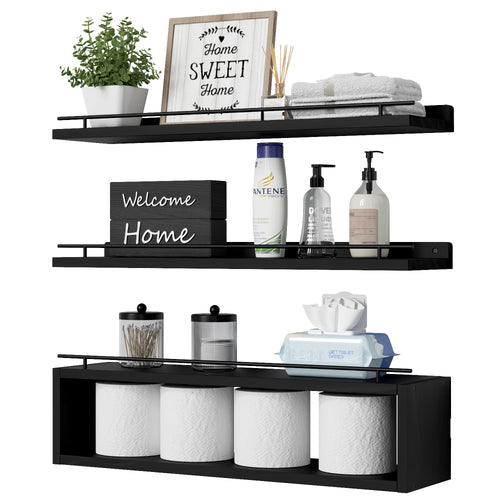 Black Bathroom Cube Floating Shelf, 24"