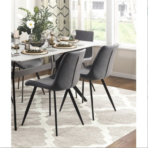 Modern Design Dining Chairs 2pc Set Gray Faux Leather Upholstery Black Metal Legs Kitchen Dining Furniture