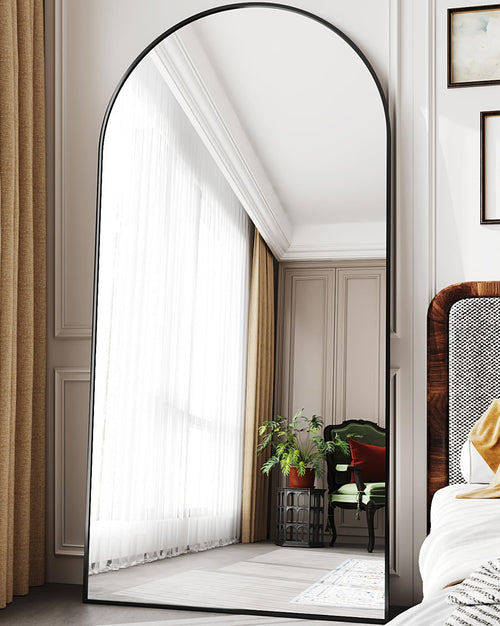 Arched Floor Mirror, 76×34" — Black