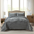 Travan Luxury Velvet Quilt Set King Size Ultra Soft Velvet Bedding Sets Lightweight Quilted King Quilt Bedding Set Oversized Bedspread Coverlet with 2 Shams for All Season Gray