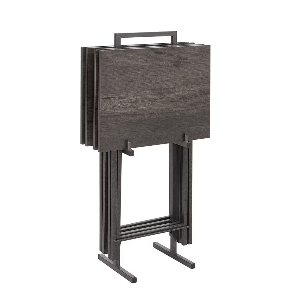 5 Piece Folding TV Tray Table Set,Foldable Sofa Side Table,End Table,Snack Table,Save Space,Grey