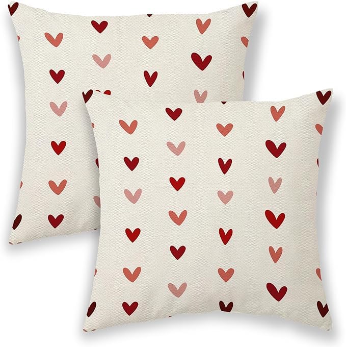 BETGINY Valentines Pillow Covers 20x20 Red Love Hearts Outdoor Decorative Throw Pillows for Couch Anniversary Decor Cushion Cover 2 Pcs Farmhouse Linen Pillowcases for Bed Car Safa