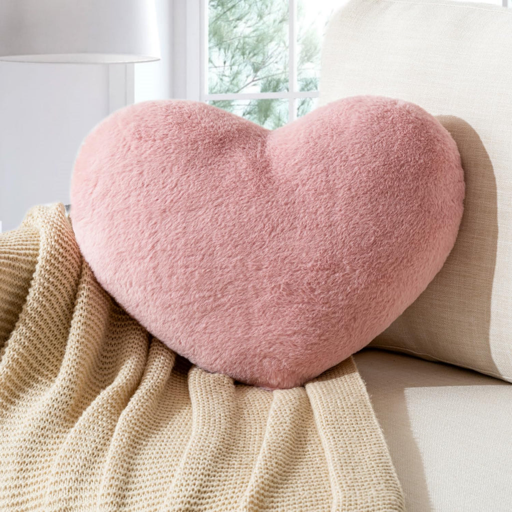 Heart Pillow Pink Heart Shaped Throw Pillows Super Soft Faux Rabbit Fur Heart Throw Pillow Valentines Day Decorations PillowWedding Decor
