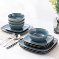 AmorArc Ceramic Dinnerware Sets for 4 12 Pieces Square Handpainted Plates and Bowls Set Chip and Scratch Resistant Stoneware Dishes Set Dishwasher & Microwave Safe Ocean Blue