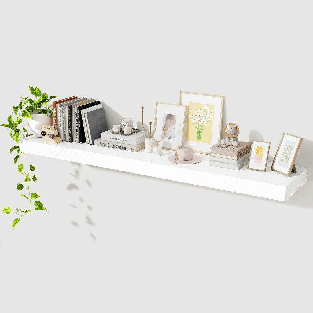 Axeman Floating Shelves for Wall Rustic Wood Wall Mounted Shelves for Bathroom Bedroom Kitchen Hanging Bookshelves for Home Wall Decor Living Room 55 inch Set of 1 White
