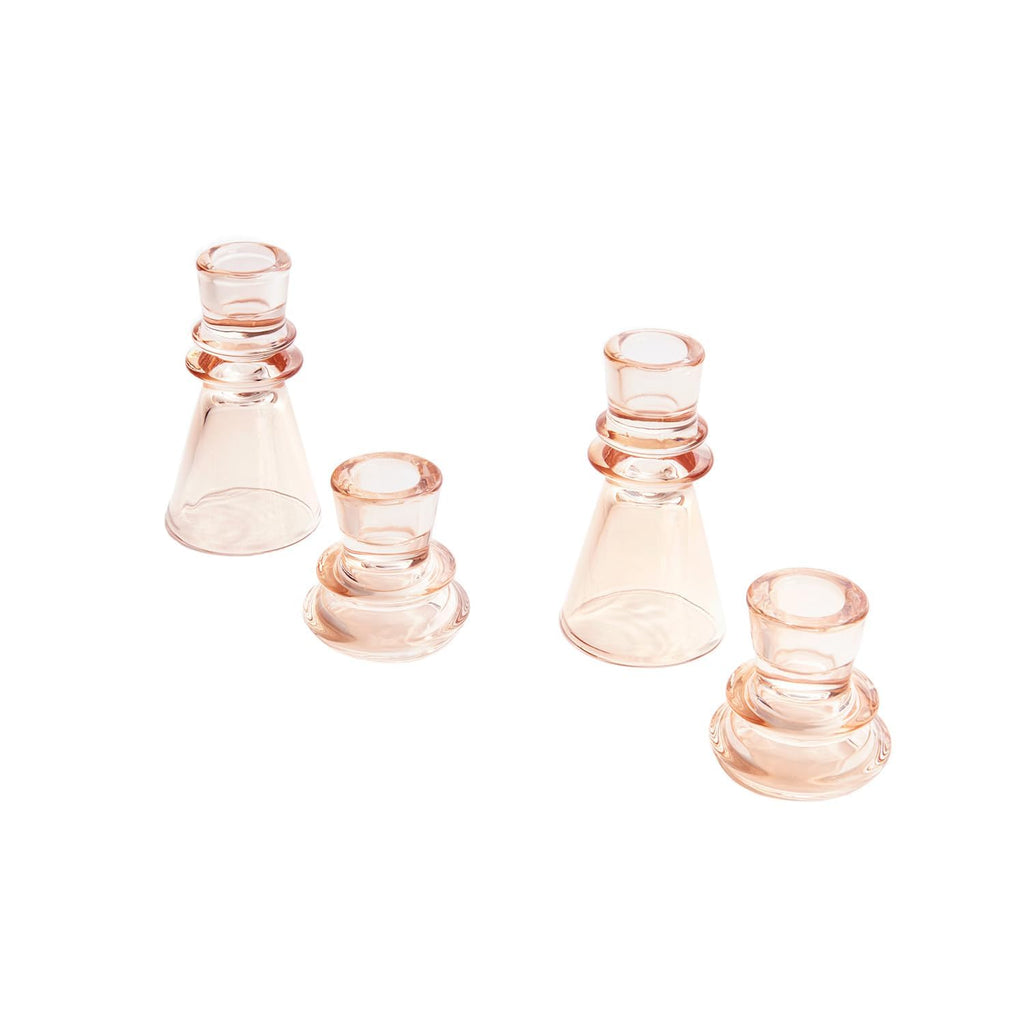 LampLust Taper Candle Holders Set of 4 Pink Candle Holders 2.25 & 4.25 Inch Glass Candle Holder Coffee Table & Shelf Decor Candle Holder Decor for Table Centerpieces Valentines Day Decorations