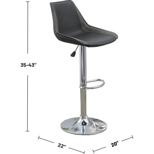 Dining Kitchen Adjustable Bar Stool Chair Ebony Color Wax Polyurethane Leather Chrome Base Modern Set Of 2 Chairs