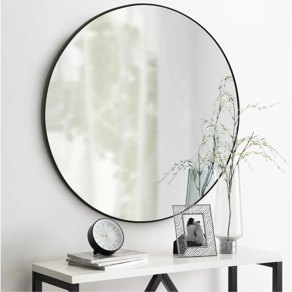 CULER Round Black Bathroom 36 Inch MirrorCircle Wall Modern Mirror for BedroomHanging Vanity Tempered Glass Mirror for Entryway or Living Room (36 inch Black)