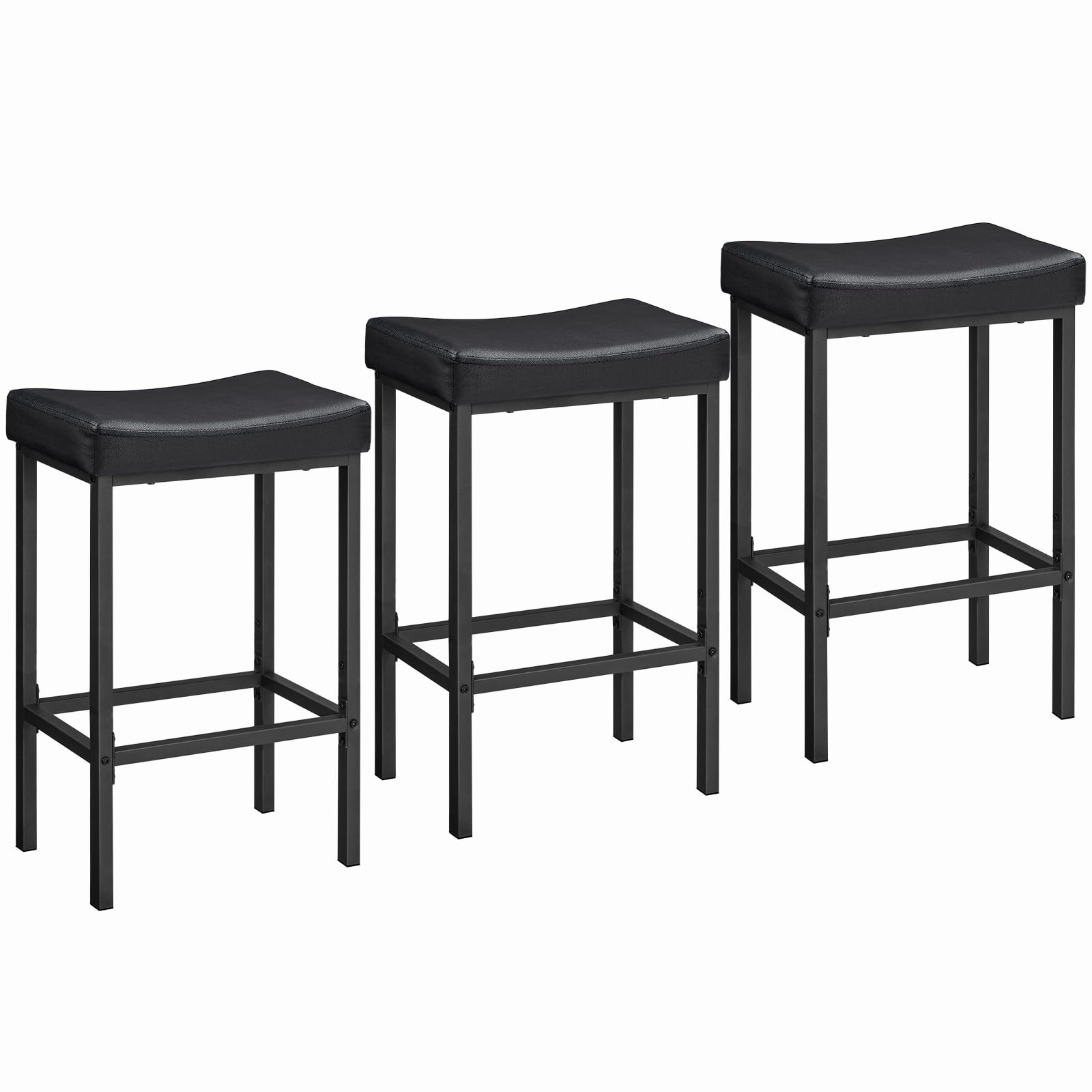 HOOBRO Bar StoolsSet of 3 Bar Chairs Counter Height Bar Stools Saddle Stools Set of 3 Kitchen Stools 24.8" Barstools 2.4" Thick Upholstery for Kitchen Dining Room Cafe Black BB10BYP301