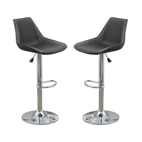 Dining Kitchen Adjustable Bar Stool Chair Ebony Color Wax Polyurethane Leather Chrome Base Modern Set Of 2 Chairs