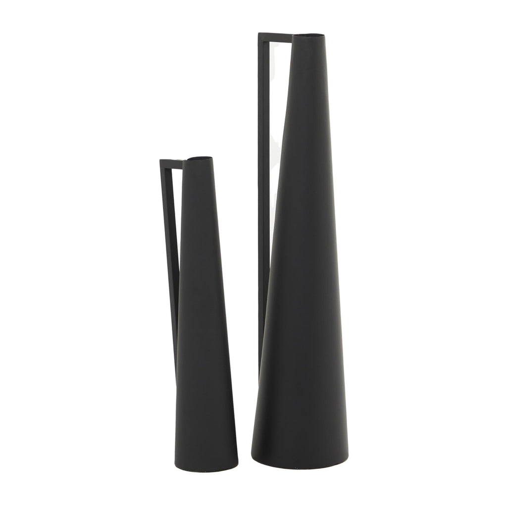 CosmoLiving by Cosmopolitan Metal Decorative Vase Slim Cone Centerpiece Vases with Handles Set of 2 Flower Vases for Home Decoration 22" 17"H Black