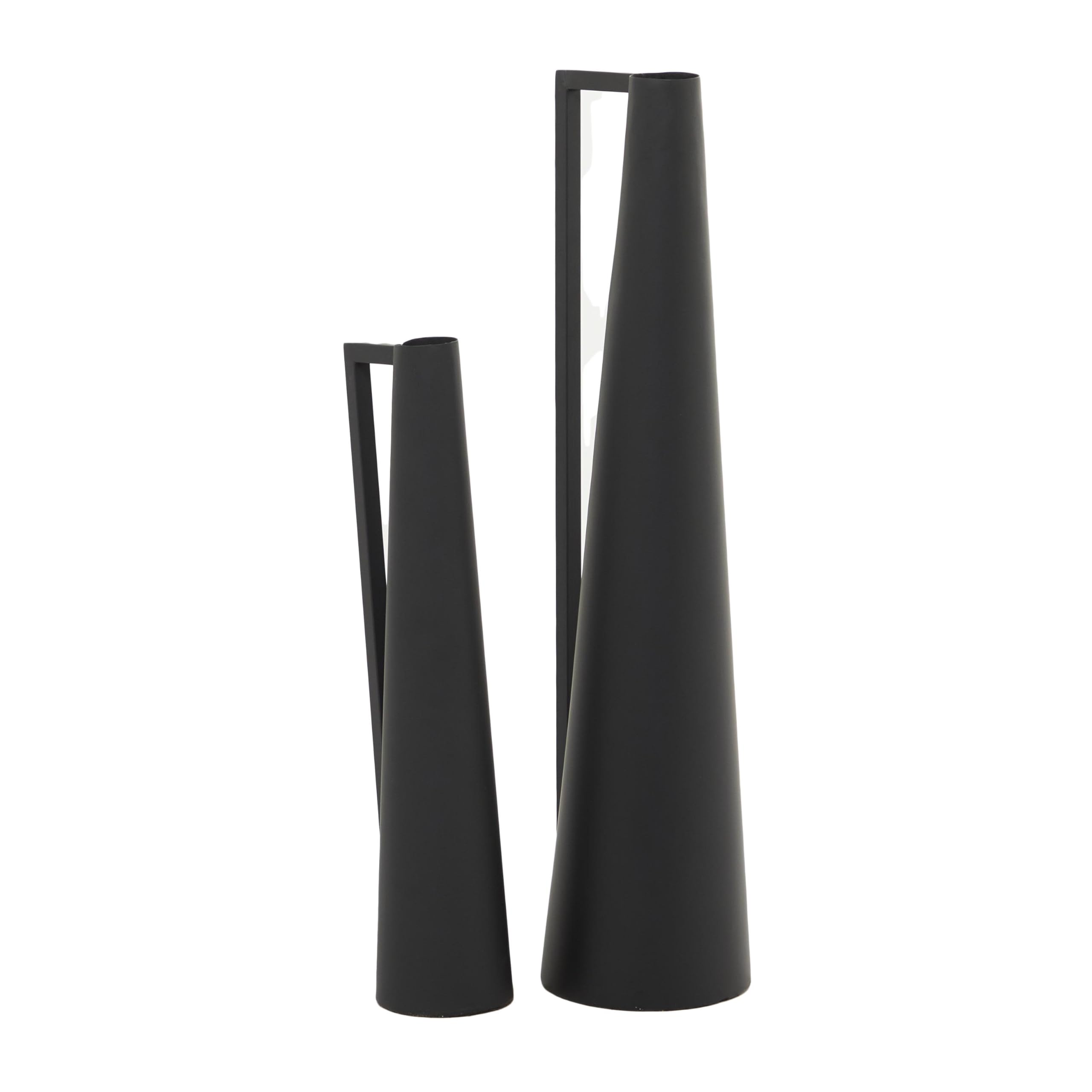 CosmoLiving by Cosmopolitan Metal Decorative Vase Slim Cone Centerpiece Vases with Handles Set of 2 Flower Vases for Home Decoration 22" 17"H Black